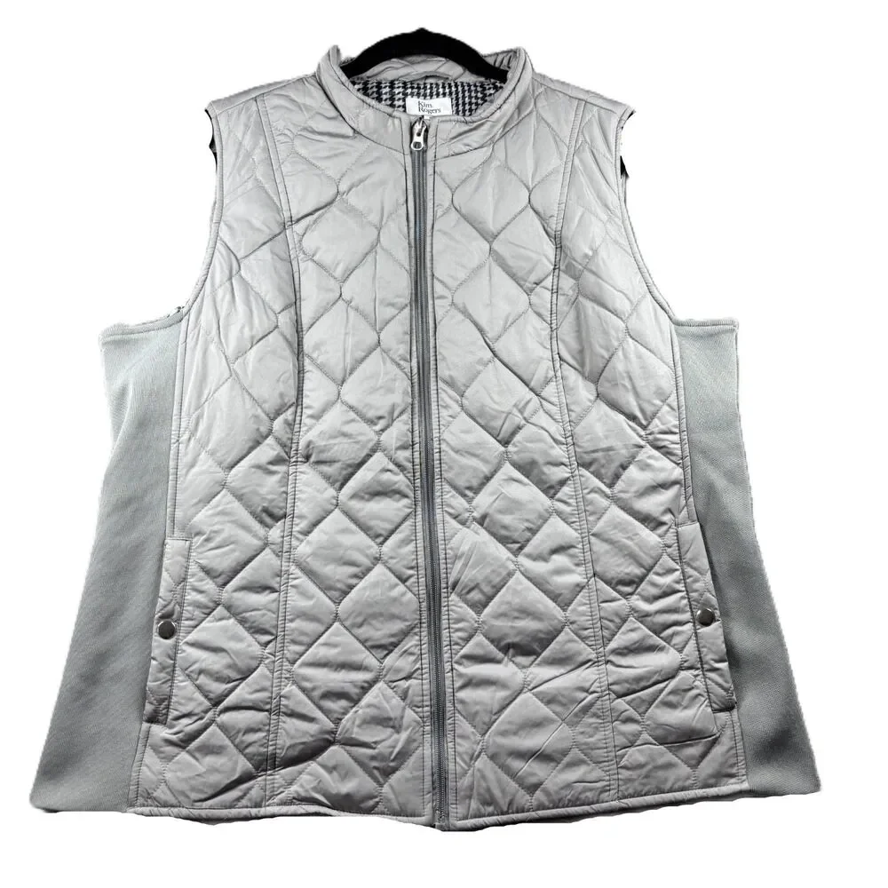 Kim Rogers Women NWT Vest Quilted Puffer Full Zip Pockets Layering New Gray XL